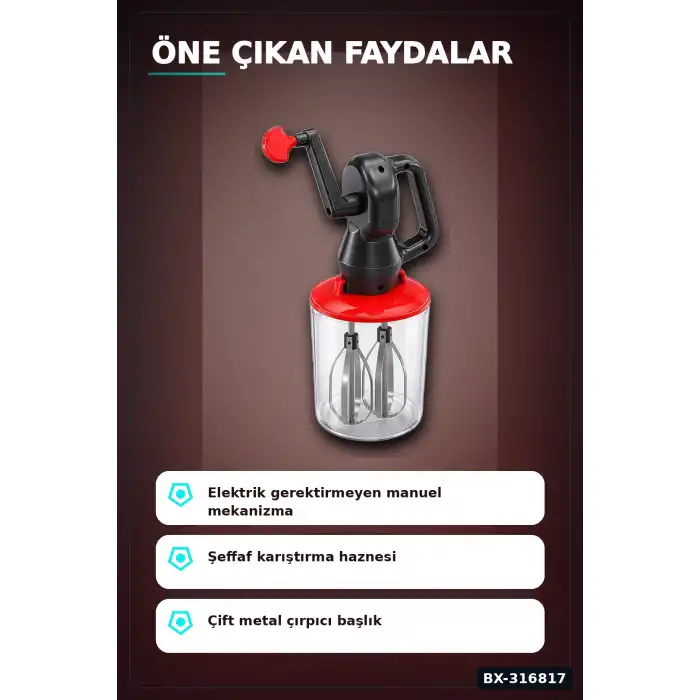 Hazneli El Mikseri Kollu Çevirmeli Manuel Çırpıcı Mutfak Aleti - Tekli BX-316817