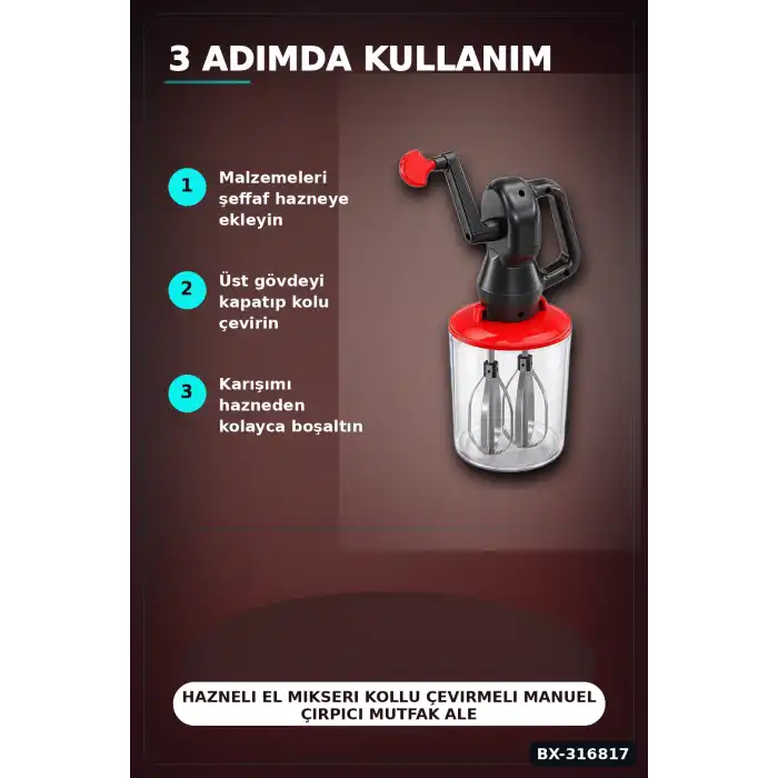 Hazneli El Mikseri Kollu Çevirmeli Manuel Çırpıcı Mutfak Aleti - Tekli BX-316817