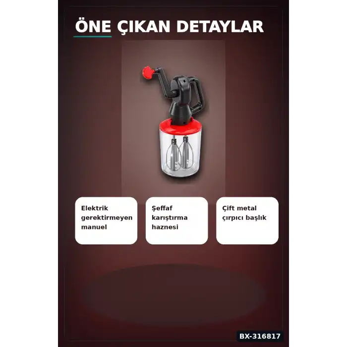 Hazneli El Mikseri Kollu Çevirmeli Manuel Çırpıcı Mutfak Aleti - Tekli BX-316817