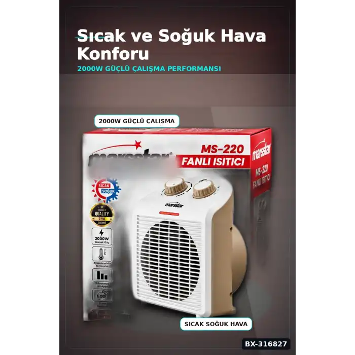 Fanlı Isıtıcı 2000W Turbo Sıcak Soğuk 3 Kademeli Hız Ayarlı Ortam Isıtıcısı BX-316827