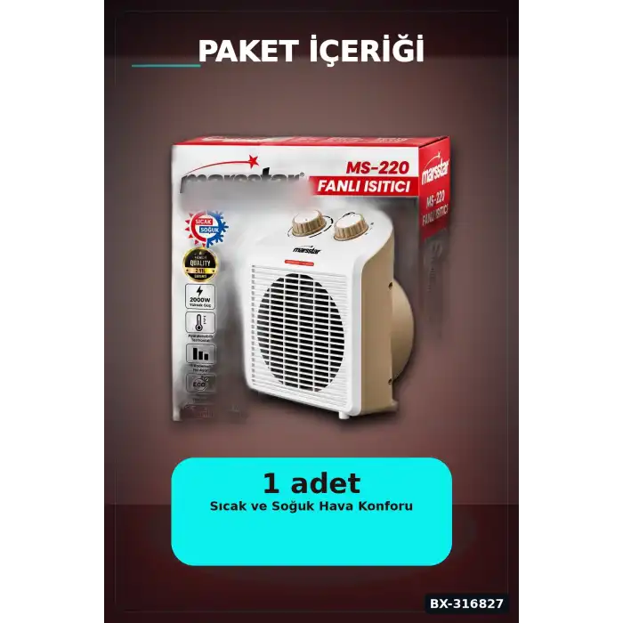 Fanlı Isıtıcı 2000W Turbo Sıcak Soğuk 3 Kademeli Hız Ayarlı Ortam Isıtıcısı BX-316827