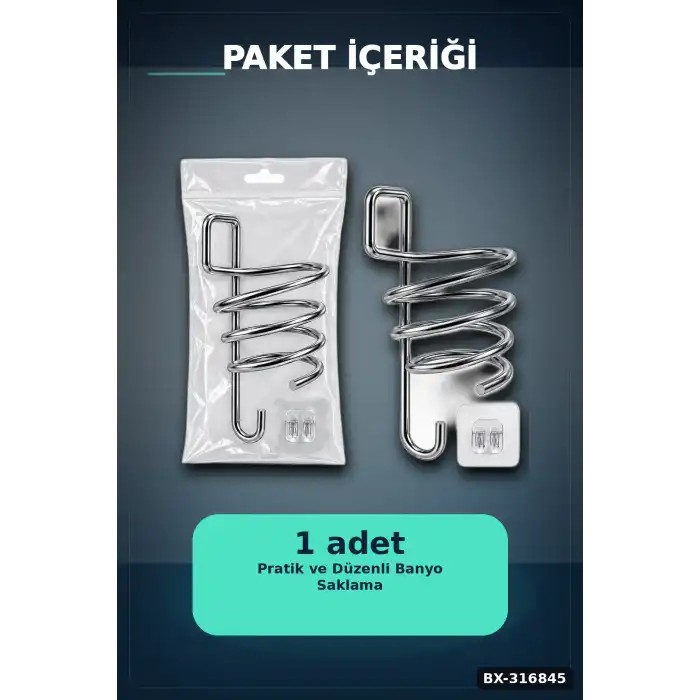 Fön Makinesi Askısı Krom Metal Banyo Fönlük Kendinden Yapışkan Askı Aparatı BX-316845
