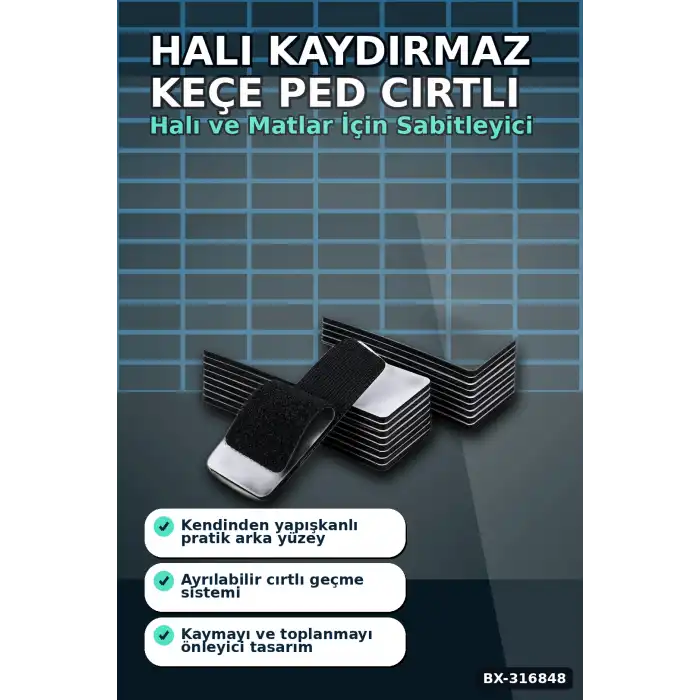 Halı Kaydırmaz Keçe Ped Cırtlı Yapışkanlı Dikdörtgen Koruyucu 500 Adet BX-316848