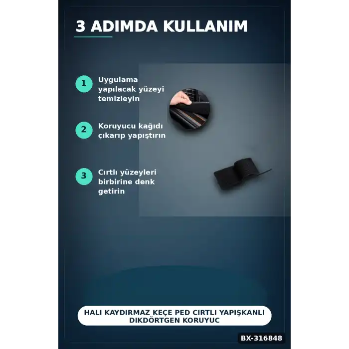 Halı Kaydırmaz Keçe Ped Cırtlı Yapışkanlı Dikdörtgen Koruyucu 500 Adet BX-316848