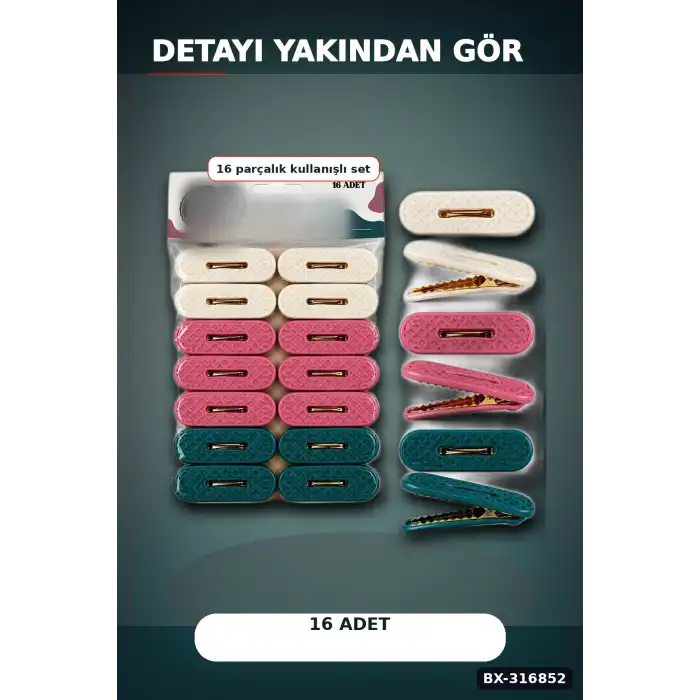 Plastik Çamaşır Mandalı 16 Adet - Kabartma Desenli Renkli Çamaşır Mandalı BX-316852