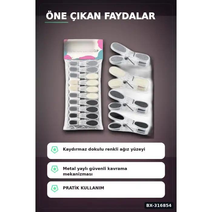 Silikon Ağızlı Şeffaf Plastik Çamaşır Mandalı - Bas Aç Mekanizmalı Renkli Mandal BX-316854
