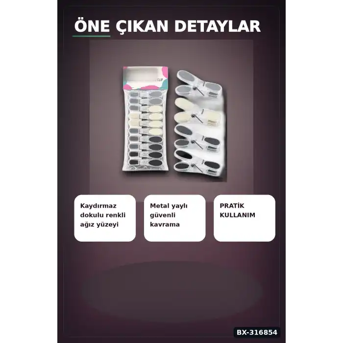 Silikon Ağızlı Şeffaf Plastik Çamaşır Mandalı - Bas Aç Mekanizmalı Renkli Mandal BX-316854