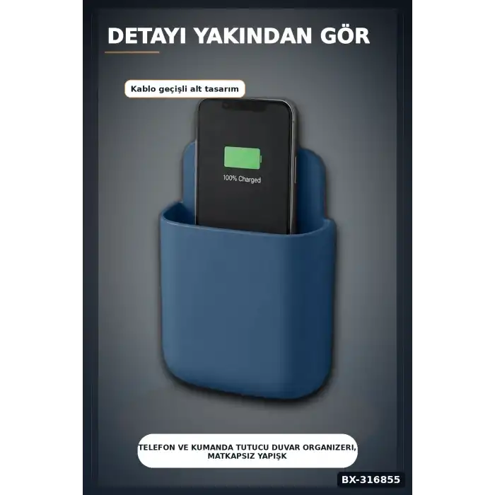 Telefon Ve Kumanda Tutucu Duvar Organizeri, Matkapsız Yapışkanlı Eşya Düzenleyici Kutu BX-316855