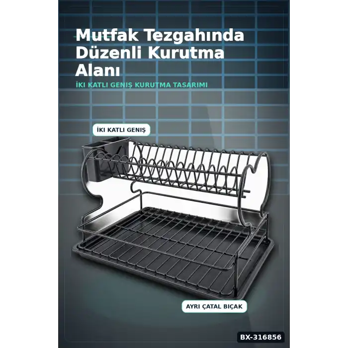 Çift Katlı Bulaşıklık Metal Lux Tabaklık, Mutfak Tezgah Üstü Düzenleyici BX-316856