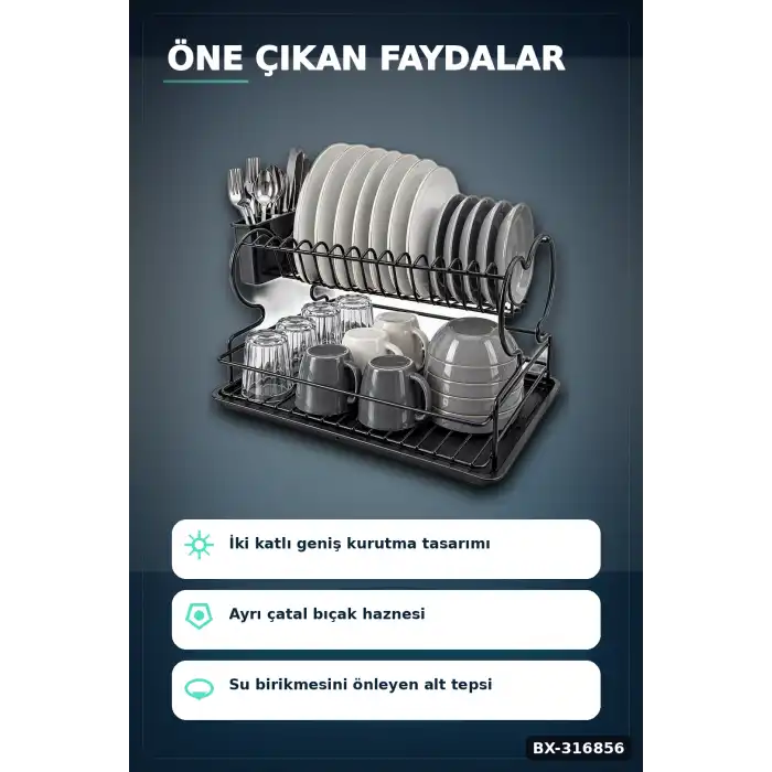 Çift Katlı Bulaşıklık Metal Lux Tabaklık, Mutfak Tezgah Üstü Düzenleyici BX-316856