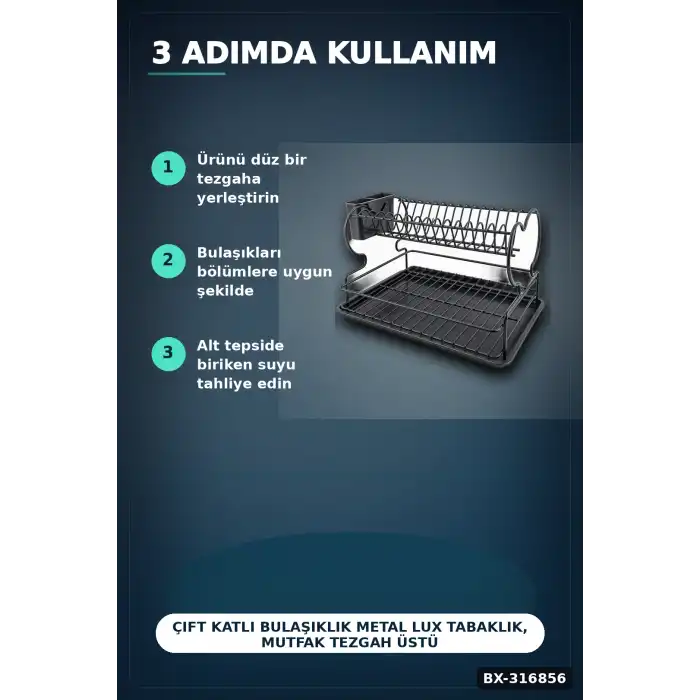 Çift Katlı Bulaşıklık Metal Lux Tabaklık, Mutfak Tezgah Üstü Düzenleyici BX-316856