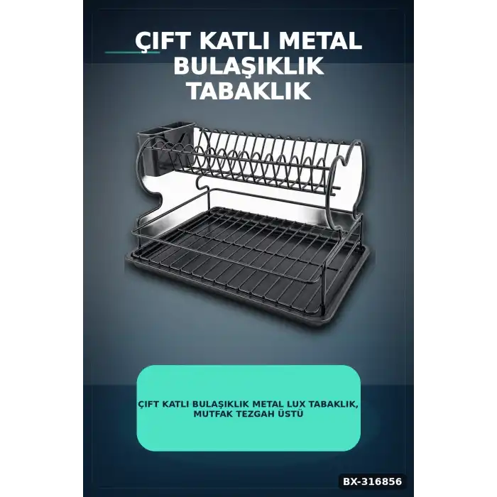 Çift Katlı Bulaşıklık Metal Lux Tabaklık, Mutfak Tezgah Üstü Düzenleyici BX-316856