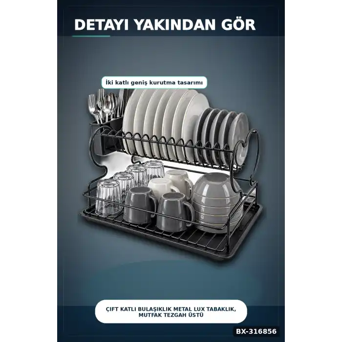 Çift Katlı Bulaşıklık Metal Lux Tabaklık, Mutfak Tezgah Üstü Düzenleyici BX-316856