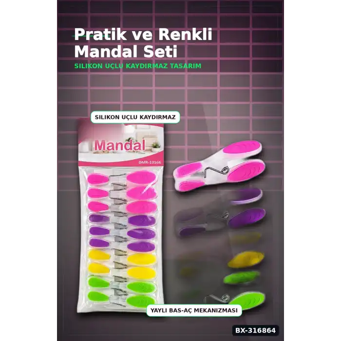Plastik Mandal Seti Renkli Silikon Ağızlı Bas Aç Şeffaf Gövde - 10 Adet BX-316864