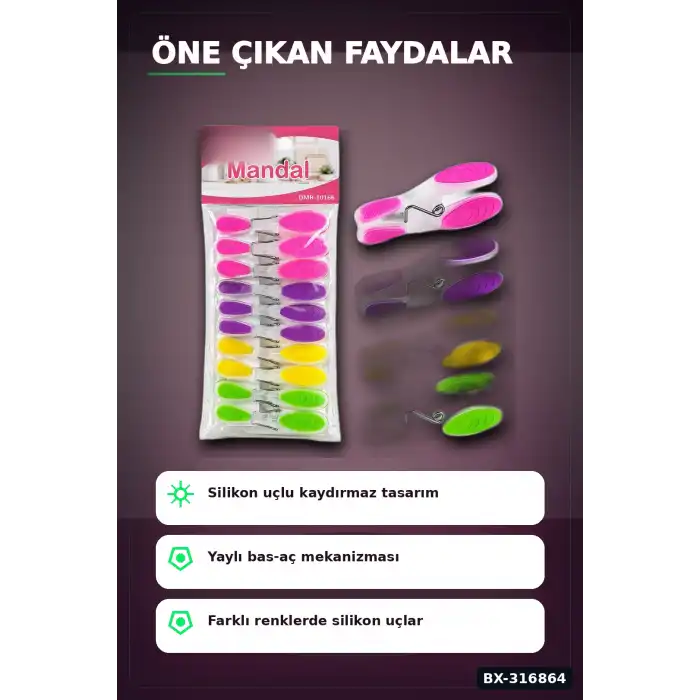 Plastik Mandal Seti Renkli Silikon Ağızlı Bas Aç Şeffaf Gövde - 10 Adet BX-316864
