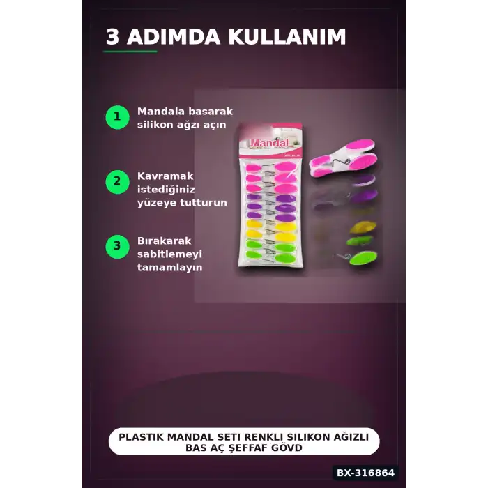 Plastik Mandal Seti Renkli Silikon Ağızlı Bas Aç Şeffaf Gövde - 10 Adet BX-316864