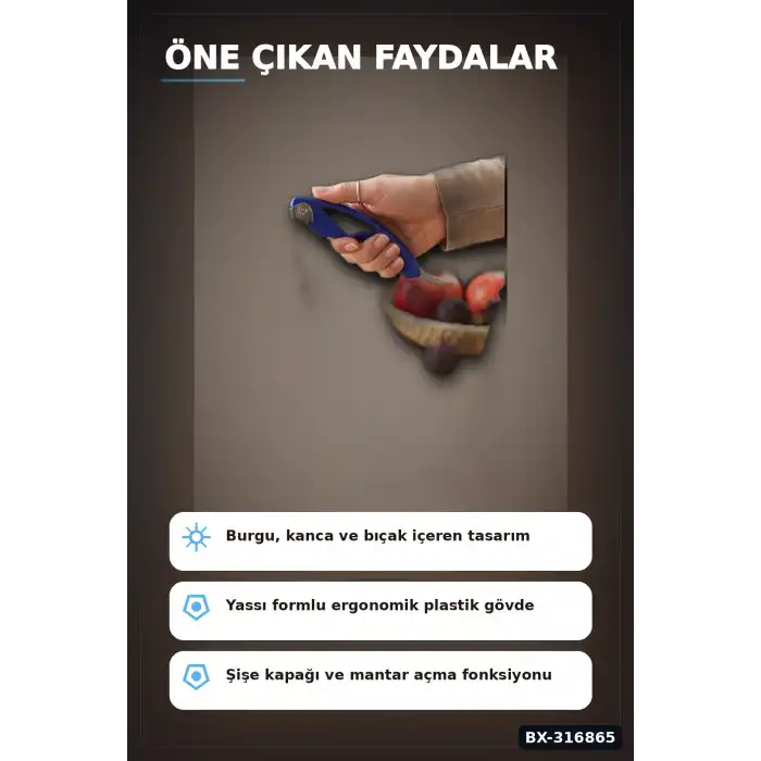 Tirbuşon Şişe Açacak Metal Ve Plastik Gövdeli Pratik Mutfak Yan Modeli BX-316865