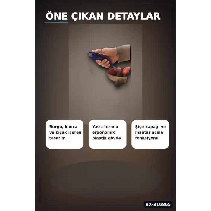 Tirbuşon Şişe Açacak Metal Ve Plastik Gövdeli Pratik Mutfak Yan Modeli BX-316865