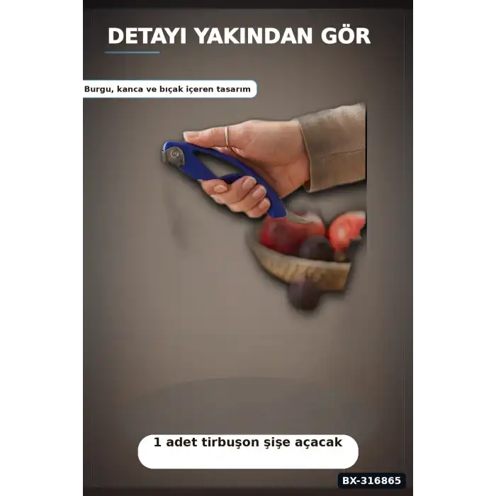 Tirbuşon Şişe Açacak Metal Ve Plastik Gövdeli Pratik Mutfak Yan Modeli BX-316865