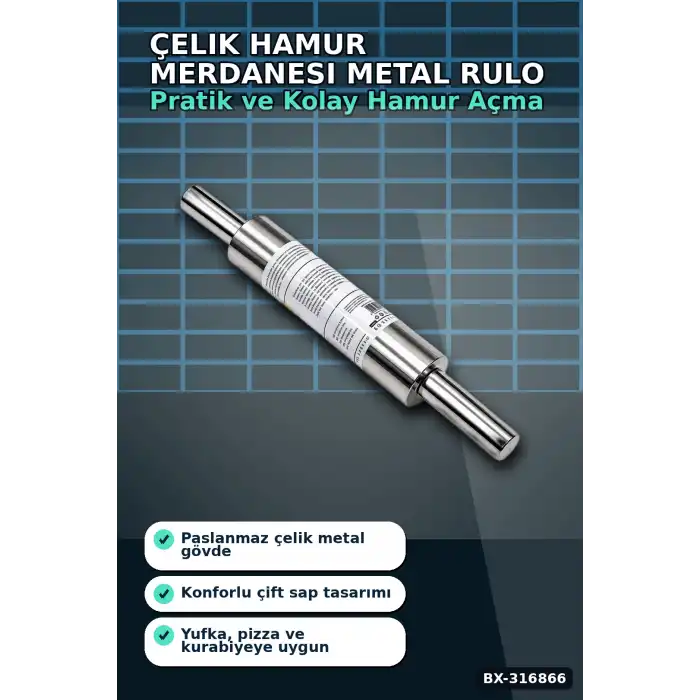 Çelik Hamur Merdanesi Metal Rulo 45 cm - 25 cm Gövde Ve Çift Saplı Mutfak Gereci BX-316866