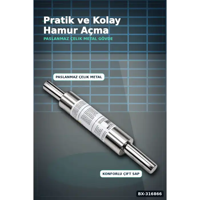 Çelik Hamur Merdanesi Metal Rulo 45 cm - 25 cm Gövde Ve Çift Saplı Mutfak Gereci BX-316866