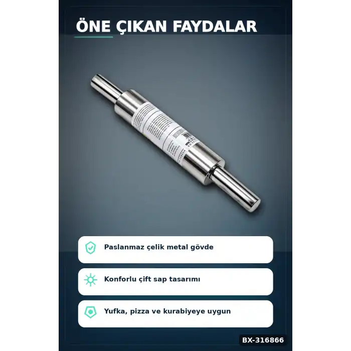 Çelik Hamur Merdanesi Metal Rulo 45 cm - 25 cm Gövde Ve Çift Saplı Mutfak Gereci BX-316866