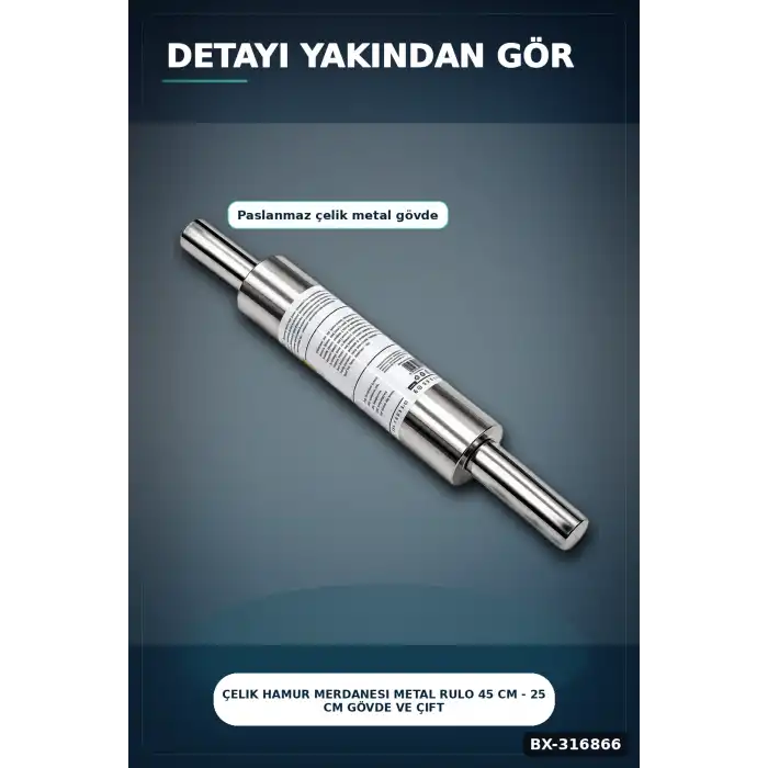 Çelik Hamur Merdanesi Metal Rulo 45 cm - 25 cm Gövde Ve Çift Saplı Mutfak Gereci BX-316866