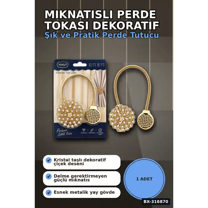 Mıknatıslı Perde Tokası Dekoratif Fon Perde Tutucu Toplama Aksesuarı 1 Adet BX-316870