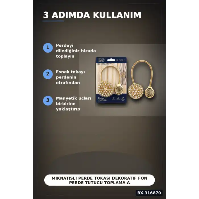 Mıknatıslı Perde Tokası Dekoratif Fon Perde Tutucu Toplama Aksesuarı 1 Adet BX-316870
