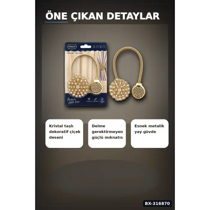 Mıknatıslı Perde Tokası Dekoratif Fon Perde Tutucu Toplama Aksesuarı 1 Adet BX-316870