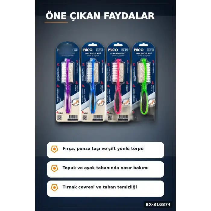 Ayak Ve Topuk Bakım Törpüsü Fırçalı Ponza Taşlı 4 Fonksiyonlu Asorti 1 Adet BX-316874
