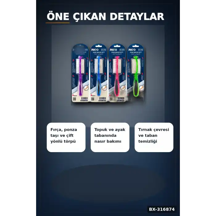 Ayak Ve Topuk Bakım Törpüsü Fırçalı Ponza Taşlı 4 Fonksiyonlu Asorti 1 Adet BX-316874