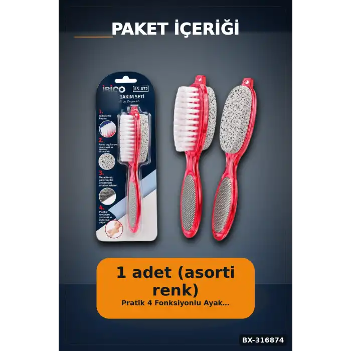 Ayak Ve Topuk Bakım Törpüsü Fırçalı Ponza Taşlı 4 Fonksiyonlu Asorti 1 Adet BX-316874