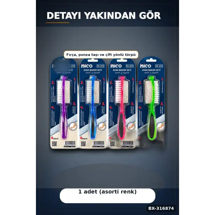 Ayak Ve Topuk Bakım Törpüsü Fırçalı Ponza Taşlı 4 Fonksiyonlu Asorti 1 Adet BX-316874