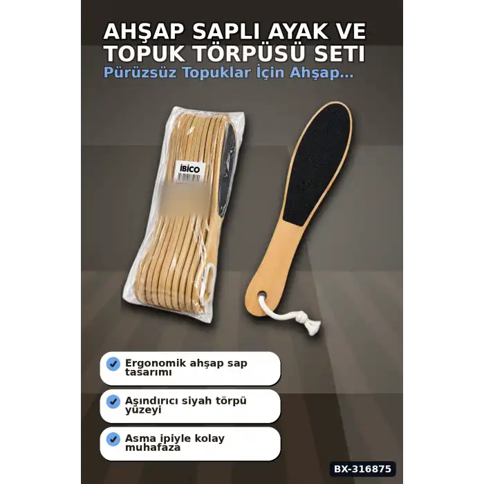 Ayak Ve Topuk Törpüsü Ahşap Saplı Pedikür Bakım Aleti - 12 Adet Set BX-316875