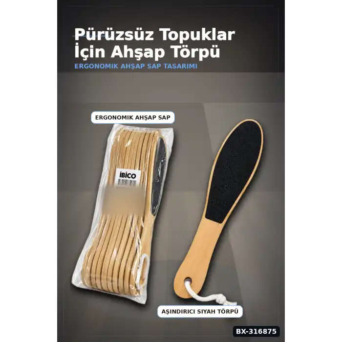 Ayak Ve Topuk Törpüsü Ahşap Saplı Pedikür Bakım Aleti - 12 Adet Set BX-316875