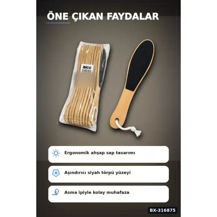 Ayak Ve Topuk Törpüsü Ahşap Saplı Pedikür Bakım Aleti - 12 Adet Set BX-316875