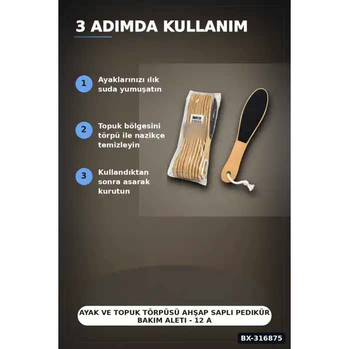 Ayak Ve Topuk Törpüsü Ahşap Saplı Pedikür Bakım Aleti - 12 Adet Set BX-316875