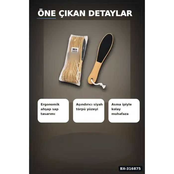 Ayak Ve Topuk Törpüsü Ahşap Saplı Pedikür Bakım Aleti - 12 Adet Set BX-316875