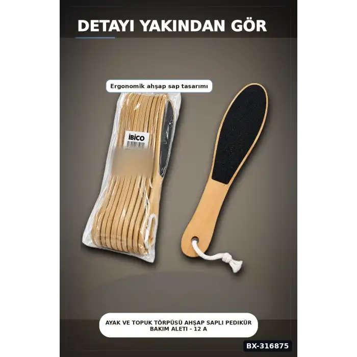 Ayak Ve Topuk Törpüsü Ahşap Saplı Pedikür Bakım Aleti - 12 Adet Set BX-316875