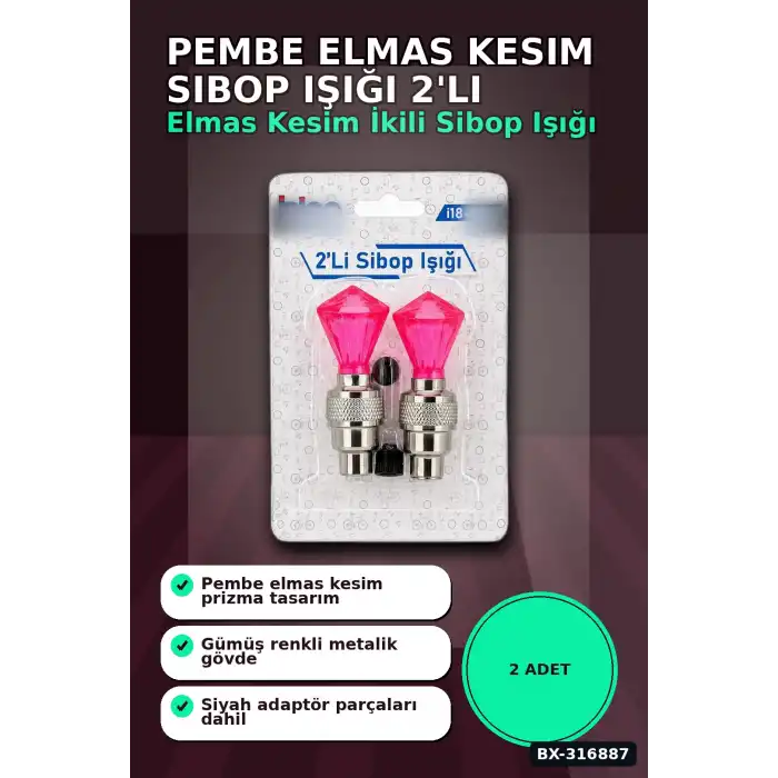 Bisiklet Sibop Işığı Pembe Elmas Kesim Prizma Model Hareket Sensörlü Pilli 2 Adet BX-316887