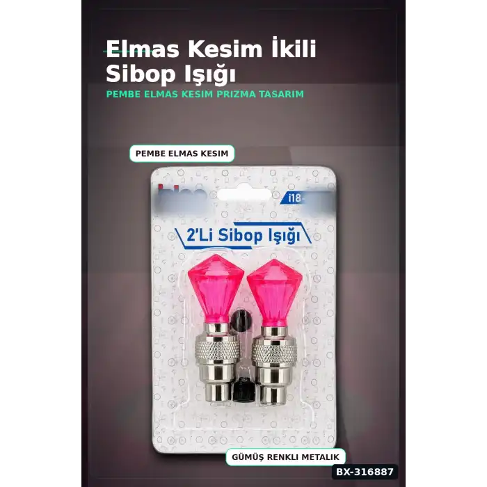 Bisiklet Sibop Işığı Pembe Elmas Kesim Prizma Model Hareket Sensörlü Pilli 2 Adet BX-316887