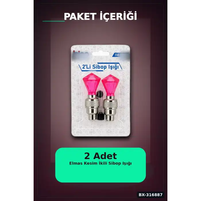 Bisiklet Sibop Işığı Pembe Elmas Kesim Prizma Model Hareket Sensörlü Pilli 2 Adet BX-316887