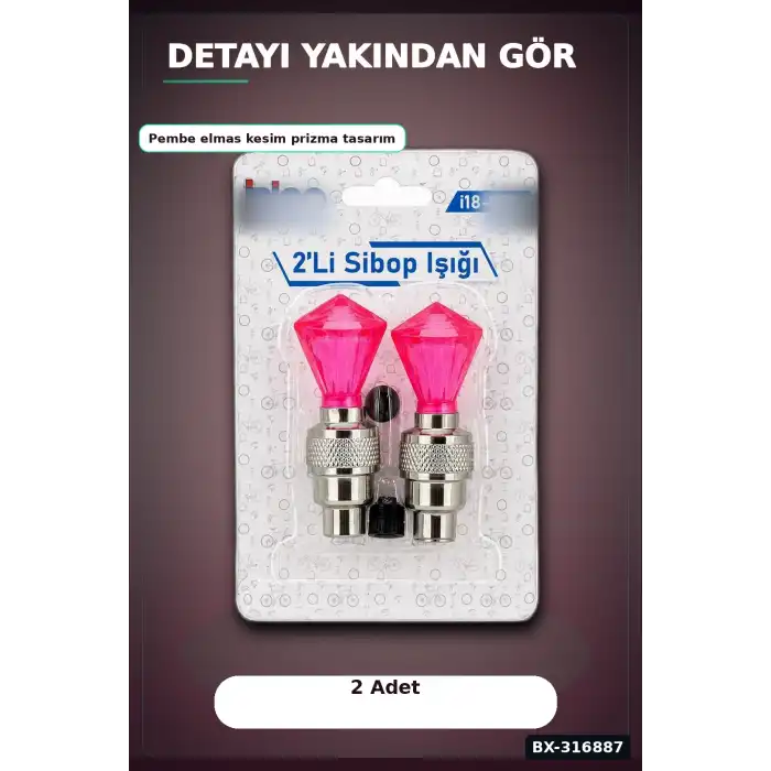 Bisiklet Sibop Işığı Pembe Elmas Kesim Prizma Model Hareket Sensörlü Pilli 2 Adet BX-316887