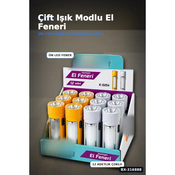 Pilli El Feneri 2in1 Plastik Gövdeli Renkli Aydınlatma Lambası 12 Adet BX-316888