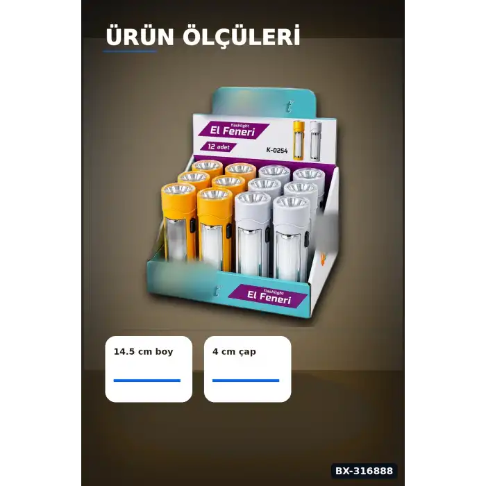 Pilli El Feneri 2in1 Plastik Gövdeli Renkli Aydınlatma Lambası 12 Adet BX-316888