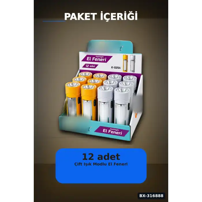 Pilli El Feneri 2in1 Plastik Gövdeli Renkli Aydınlatma Lambası 12 Adet BX-316888