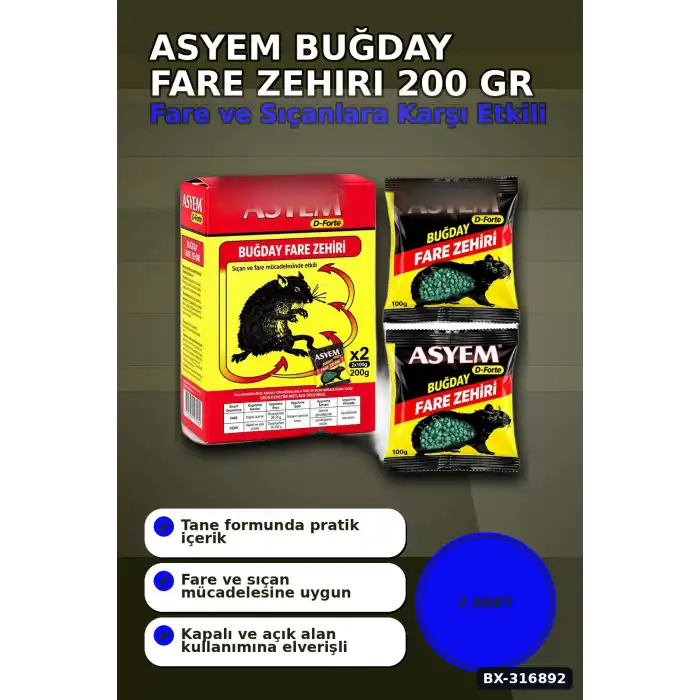 Fare Yemi Buğday Tane Formüllü Kemirgen Zehiri 200 gr, 2 Adet x 100 gr BX-316892