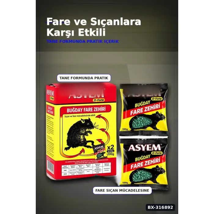 Fare Yemi Buğday Tane Formüllü Kemirgen Zehiri 200 gr, 2 Adet x 100 gr BX-316892