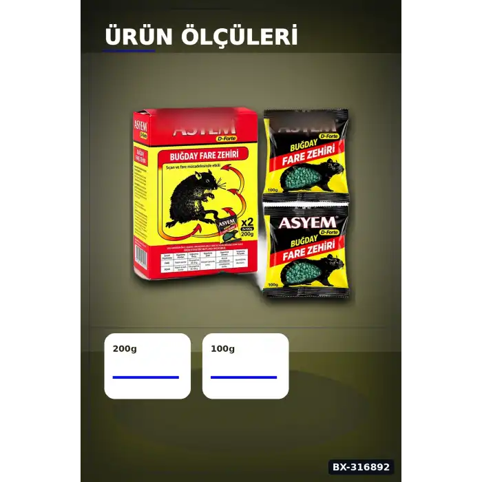 Fare Yemi Buğday Tane Formüllü Kemirgen Zehiri 200 gr, 2 Adet x 100 gr BX-316892